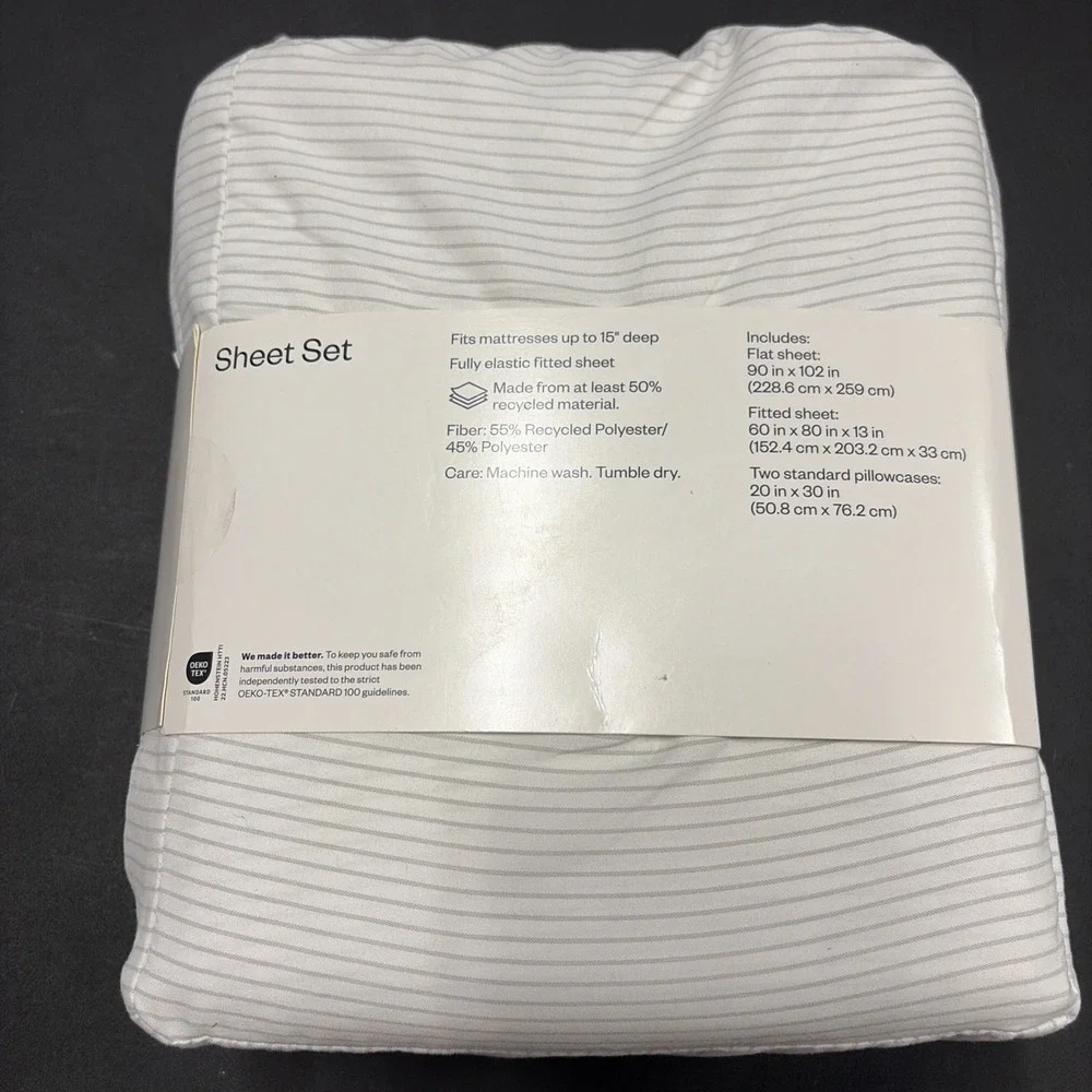 Cotton Microfiber Sheet Set - Room Essentials Gray Strip- Queen